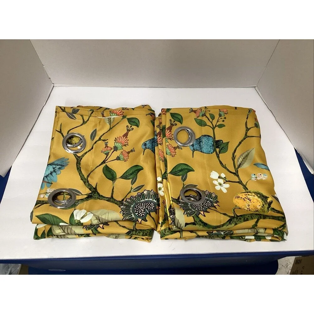 topfinel fancy hummingbird blackout curtain set of 2 floral, grommets 52”x84”